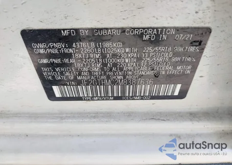 2021 Subaru Crosstrek Limited z USA, uszkodzony, nr VIN JF2GTHMC2M8387636